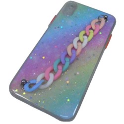 Чехол силикон-пластик iPhone XS Max звездопад с ремешком разноцветный*