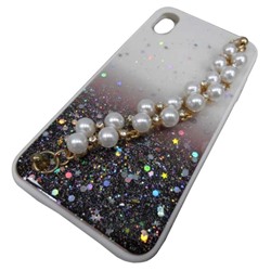 Чехол силикон-пластик iPhone XS Max звездопад с ремешком белый с черным*