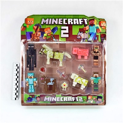 Minecraft2 (№SJ6002) фигурка 4героя+5животных и аксессуары (2вида)