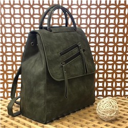 Объёмный сумка-рюкзак Indigo из эко-кожи светло-зелёного цвета.