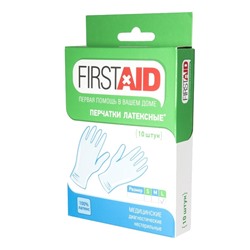 Перчатки First Aid смотровые латексные нестерильные опудренные
