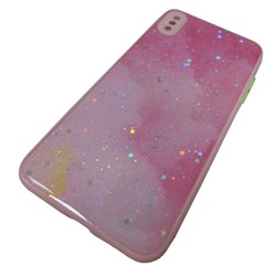 Чехол силикон-пластик iPhone XS Max звездопад розовый*