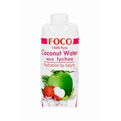 "FOCO" Кокосовая вода с соком личи "FOCO"  330 мл Tetra Pak 100% натуральный напиток, БЕЗ САХАРА