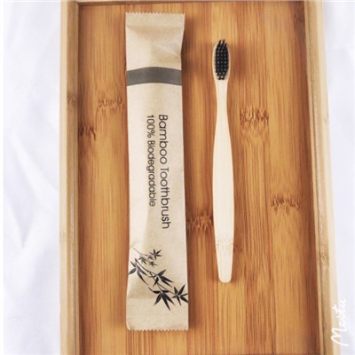 Набор зубных щёток бамбуковых плоских в крафтовой упаковке 4 шт. Радуга 2352-1 (2421)