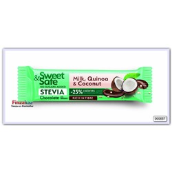 Шоколадный батончик без сахара на стевии Sweet&Safe (кокос) 25 гр
