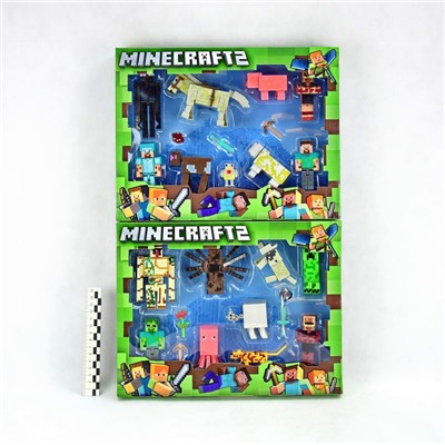 Minecraft2 (№SJ6004) фигурка 4героя+5животных (2вида)(коробка)(№72245)