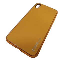 Чехол силикон-пластик iPhone XS Max Leather Case под кожу горчичный*