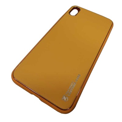 Чехол силикон-пластик iPhone XS Max Leather Case под кожу горчичный*