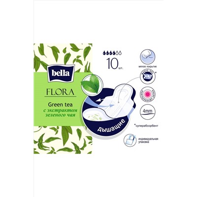 Bella, Женские гигиенические прокладки с экстрактом зеленого чая bella FLORA Green tea 10 шт. Bella