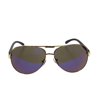 Стильные мужские очки-капли Step в золотистой оправе с синими линзами.
